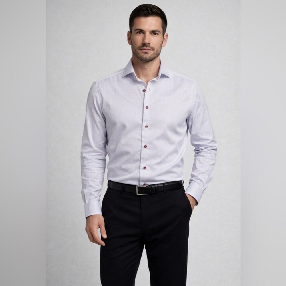 Hammer Made Slim Fit Dress Shirt 38/15 Lavender Micro-Print Modern Button-Up